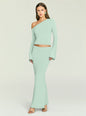 Mint Alivia knit top with one shoulder and matching high waisted knit skirt thumbnail image 2 of 5