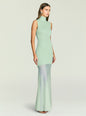 Mint Amine knit maxi dress with sleeveless high neck and pale blue sheer overlay at the bottom in full length view thumbnail image 3 of 5