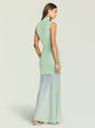 Back view of mint green Amine Knit Maxi Dress on a model with sleeveless high neck and fitted silhouette. thumbnail image 4 of 5