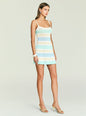 Azriel Knit Mini Dress on a model with pastel stripes and white spaghetti straps. thumbnail image 3 of 5