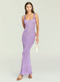 Model wearing lavender Martina Metallic Knit Maxi Dress with scoop neckline and fitted silhouette. thumbnail image 1 of 5