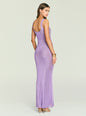 Back view of Martina Metallic Knit Maxi Dress in lavender metallic knit with a low scoop back. thumbnail image 4 of 5