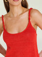 Close-up of the red knit Aimee Tank Top showing textured fabric and shoulder strap detail. thumbnail image 2 of 5