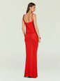 Back view of a model in a red knit tank top with a low back and braided straps. thumbnail image 4 of 5