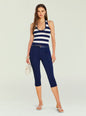 Model wearing Samra Capri Pant with navy cropped trousers belted, styled with a striped top. thumbnail image 2 of 5
