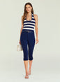 Model wearing navy and white striped Danie Knit Tank paired with navy capri pants and white accessories. thumbnail image 6 of 6