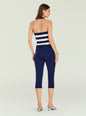Back view of model in navy Samra Capri Pant with striped halter top and belt thumbnail image 5 of 5