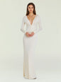 Front view of a model wearing a cream Ebony Maxi Dress with a plunging one shoulder neckline and fitted silhouette thumbnail image 5 of 5