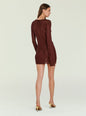 Emeri Metallic Knit Mini Dress shown from back on model with thin straps in burgundy knit thumbnail image 5 of 6