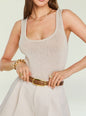 Hero Knit Tank Top on a model with beige knit fabric and gold jewelry, close up of the upper body. thumbnail image 3 of 6