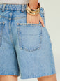 Back view of Sabrina Boyfriend Short denim shorts with hand in pocket and a chunky gold bracelet. thumbnail image 3 of 5