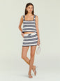 Natalina Crochet Mini Skirt with a matching striped top in white and navy worn by a model thumbnail image 2 of 5