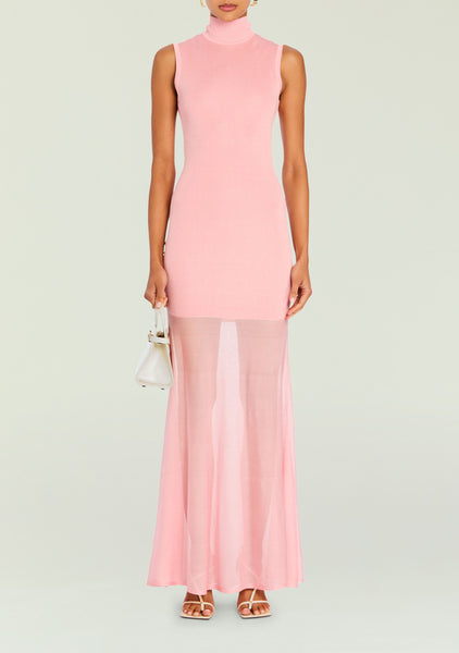 chinese dress ladies Soleil Knit and Mesh Halter Maxi Dress / Coral | Meshki