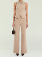 Beige corduroy Terri Pant set featuring a sleeveless collared top and wide-leg pants with front pockets. thumbnail image 2 of 5