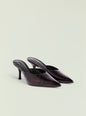 Two Bonnie Leather Mules in burgundy crocodile embossed leather with slender heels arranged together thumbnail image 5 of 5