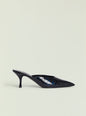 Side view of a burgundy crocodile embossed Bonnie Leather Mule with pointed toe thumbnail image 1 of 5