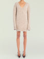 Front view of Daniela Sweater Dress in soft beige knit with a deep V neckline and a cropped hem thumbnail image 5 of 5
