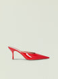 Red Daphne Leather Mule with pointed toe and high stiletto heel in profile thumbnail image 1 of 4