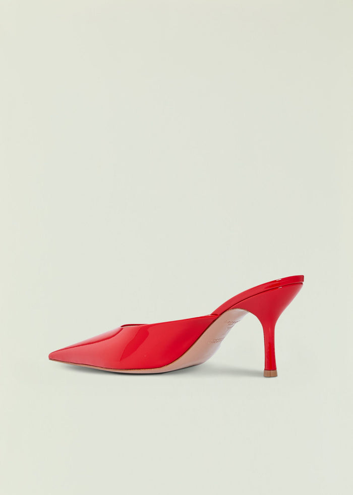 Red patent leather mule with pointed toe and slim stiletto heel