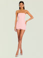 Terry Boucle Romper in soft pink textured fabric worn strapless on a model thumbnail image 1 of 5