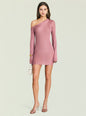 Saddler metallic knit mini dress in dusty pink with a one-shoulder neckline on a model thumbnail image 5 of 5