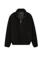 Close up of a black faux shearling zip jacket with a high collar and silver zipper. thumbnail image 1 of 1