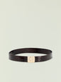 Celeste belt in dark crocodile embossed leather with a gold rectangular buckle. thumbnail image 1 of 2