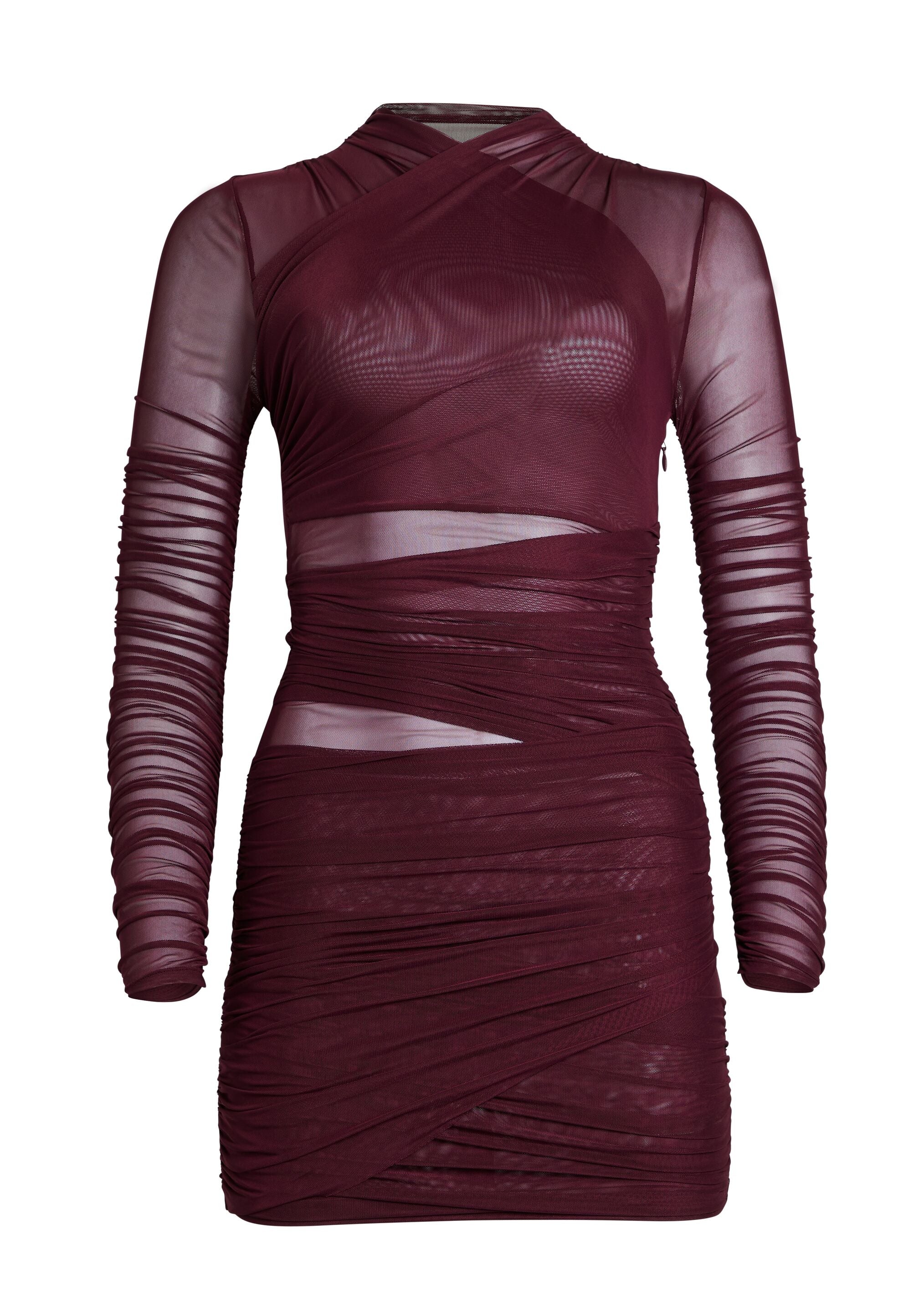 Moxey Ruched Mesh Mini Dress – SER.O.YA