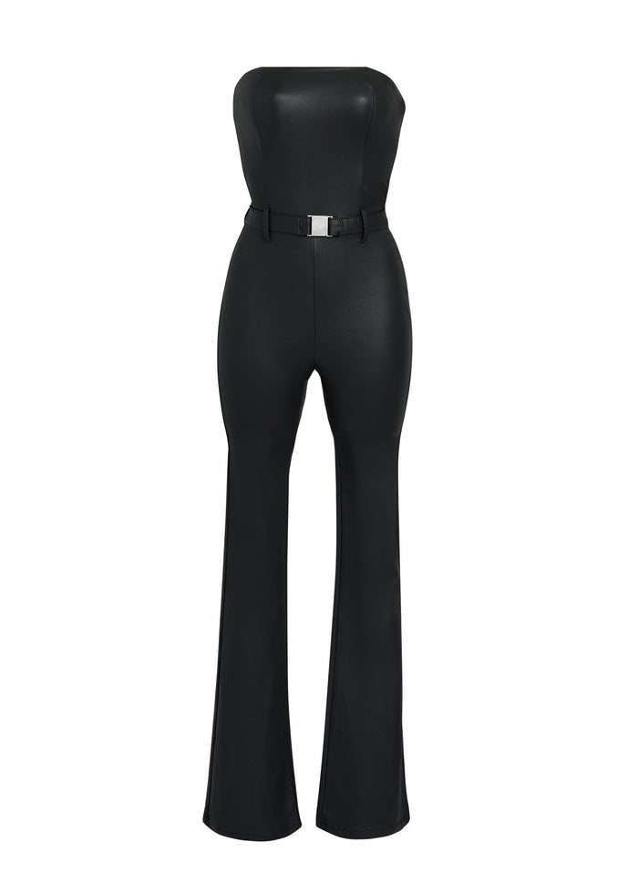 Vice Coated Denim Slim Flare Jumpsuit