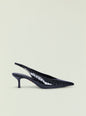 Isobel slingback heel in black crocodile-embossed leather with pointed toe and slim heel thumbnail image 1 of 5