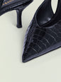Navy patent slingback heel with crocodile embossed texture and pointed toe thumbnail image 4 of 5