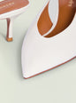 Close-up of Isobel Slingback Heel in white showing leather upper and tan insole. thumbnail image 3 of 4