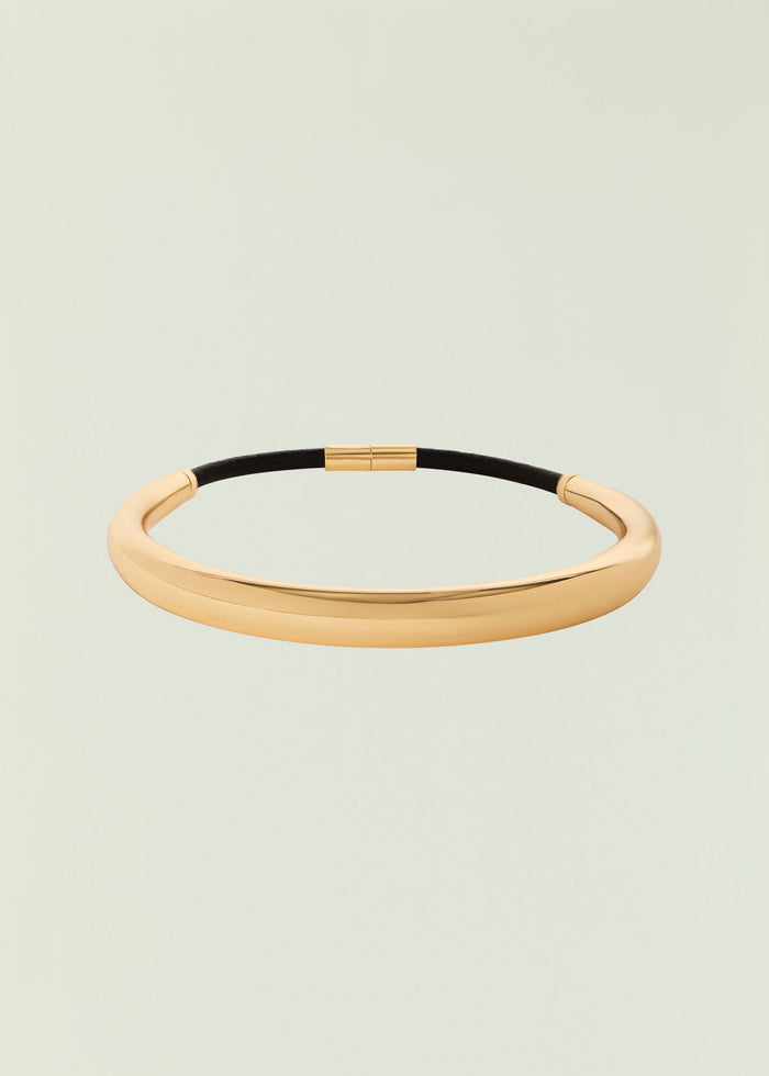 Rose gold Kate Choker with black leather cord and center clasp