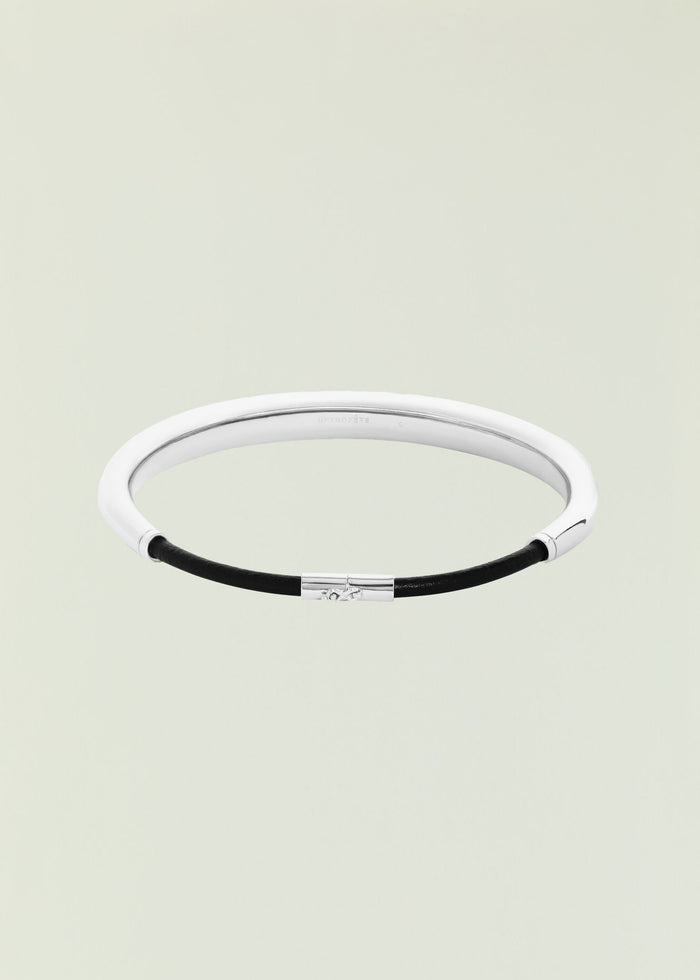 Kate Choker white curved band with black cord and silver clasp