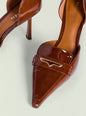 Brown patent Lida Loafer with gold toned decorative buckle across the vamp thumbnail image 4 of 5