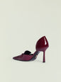 Burgundy patent pointed toe stiletto sandal with ankle strap and high heel thumbnail image 3 of 5