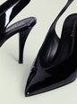 Maxime Slingback Heel in black patent leather with pointed toe and slender stiletto heel thumbnail image 4 of 4