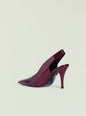 Maxime Slingback Heel in burgundy patent leather shown from the side with pointed toe and high heel thumbnail image 3 of 4