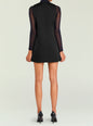 Back view of Hadley A Line Dress in black with sheer navy long sleeves thumbnail image 3 of 4