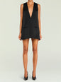 Front view of black Hadley A Line Dress with deep V neckline and slim pockets thumbnail image 4 of 4