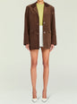 Hera Corduroy Blazer in brown worn open over a lime knit top thumbnail image 5 of 5