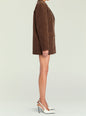 Side view of the brown Hera Corduroy Blazer on a model, mid thigh length with long sleeves and front pockets thumbnail image 3 of 5