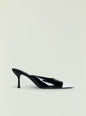 Allegra Leather Kitten Mule in black patent with white toe cap, side view. thumbnail image 1 of 5