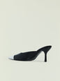 Allegra Leather Kitten Mule in black patent with white toe cap, angled view. thumbnail image 3 of 5