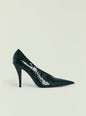 Corinna Leather Heel visible from the side in dark green crocodile-embossed leather with a pointed toe and slender stiletto heel thumbnail image 1 of 4