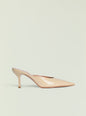 Francesca Leather Kitten Mule in nude crocodile-embossed patent leather with pointed toe and slim heel. thumbnail image 1 of 5