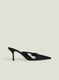 Francesca Leather Kitten Mule with crocodile-embossed black upper and white toe cap. thumbnail image 1 of 4