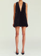 Black velvet sleeveless mini dress with a plunging V neckline and front pockets. thumbnail image 5 of 5