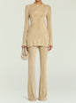 Front view of Ines Metallic Knit Top in champagne gold with matching knit pants thumbnail image 5 of 5
