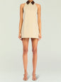Beige sleeveless mini dress with a brown collar and front zipper thumbnail image 5 of 5